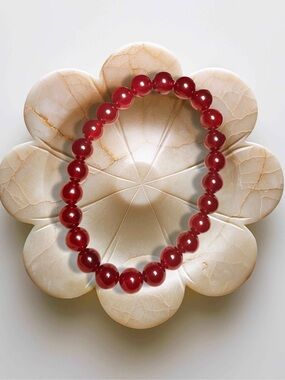 Red Jade Bracelet 8mm Gemstone Stretch Bracelet Handmade